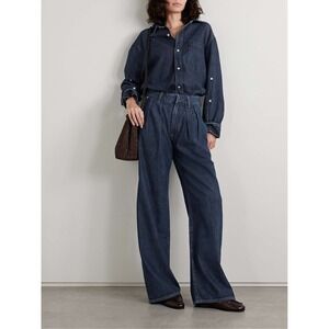 NWT CITIZENS OF HUMANITY Petra Pleated Trousers Sz 34 Dark Wash Denim Wide Leg